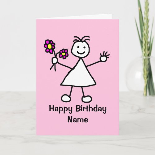 Cute Girl with Flowers Birthday Card