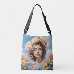 Cute Girl with flowers on her head Crossbody Bag