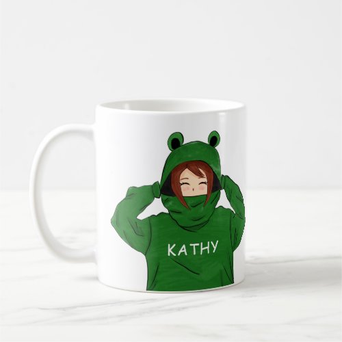 Cute Girl with Green Frog Hoodie Drawing Coffee Mug