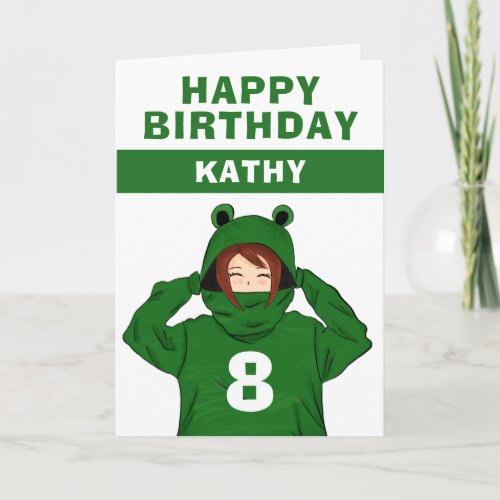 Cute Girl with Green Frog Hoody Drawing Birthday   Card
