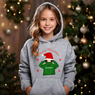 Cute Girl with Green Hoodie Santa Hat Christmas
