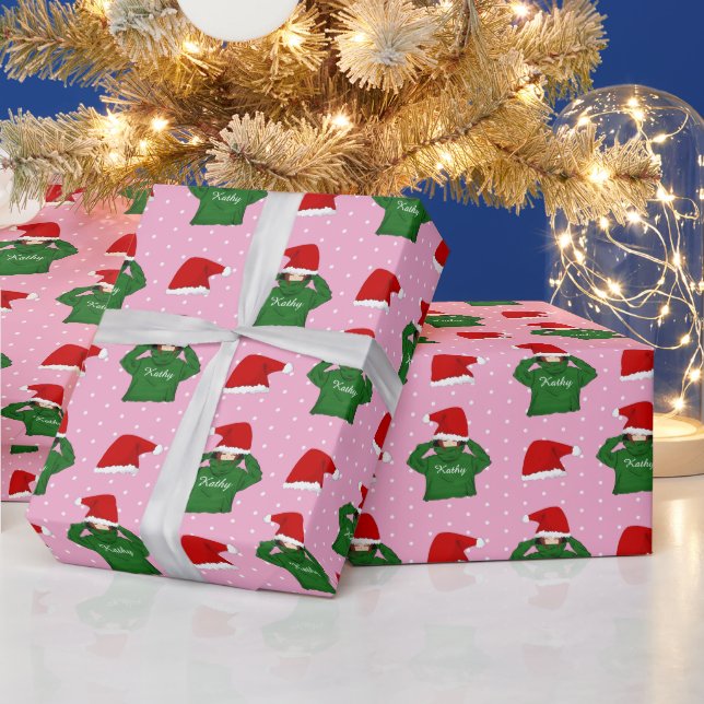 Cute Girl with Green Hoodie Santa Hat Christmas Wrapping Paper (Holidays)