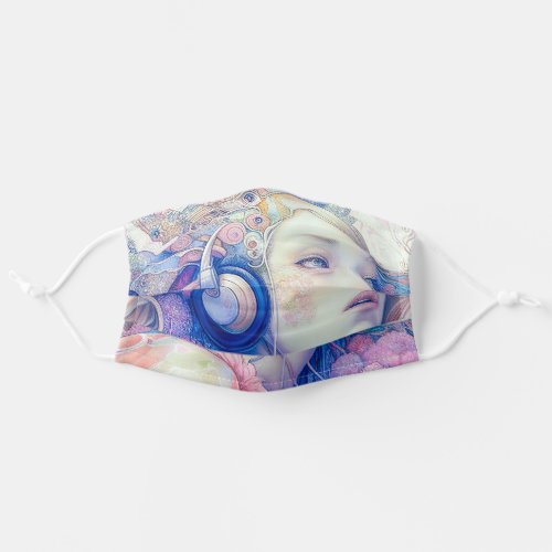 Cute Girl with Headphone Music Modern  Artwork  Adult Cloth Face Mask