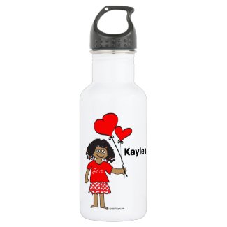 Cute Girl with Heart Balloons Personalized Stainless Steel Water Bottle