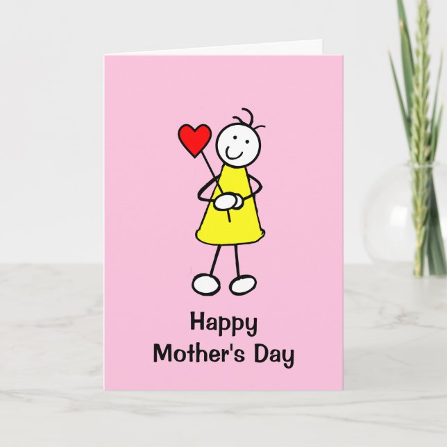 Cute Girl with Heart Mothers Day Card (Front)