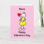 Cute Girl with Heart Valentines Day Card