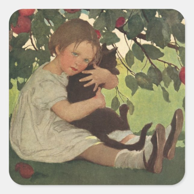 Cute Girl with her Cat Fun Retro Stickers (Front)