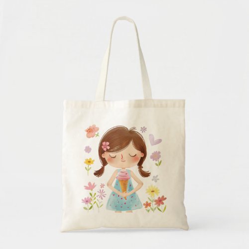 Cute Girl with Ice Cream Tote Bag