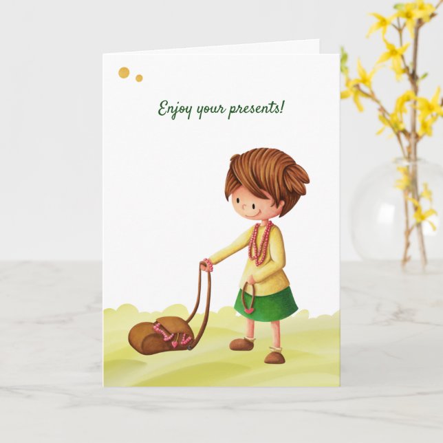 Cute Girl with Jewels Personalized Funny Birthday Card (Yellow Flower)