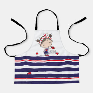Cute Girl with Ladybird Art Striped Kids Apron