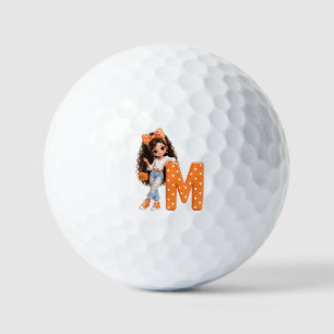 Cute Girl with Letter M Throw Blanket Golf Balls