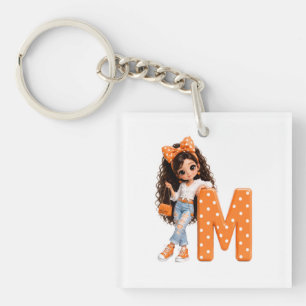 Cute Girl with Letter M Throw Blanket Keychain