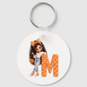 Cute Girl with Letter M Throw Blanket Keychain