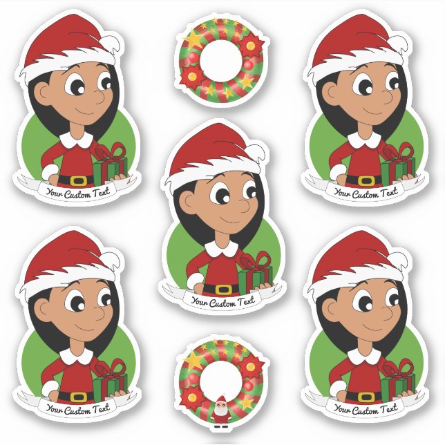 Cute girl with long black hair Christmas cartoon S Sticker (Front)