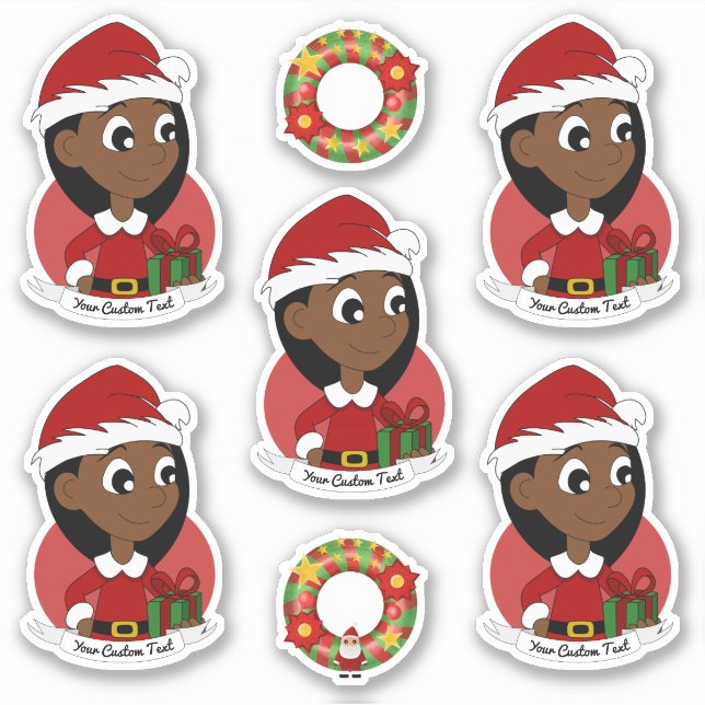 Cute girl with long black hair holiday cartoon sticker (Front)