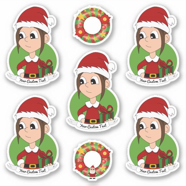 Cute girl with long brown hair Christmas cartoon S Sticker (Front)