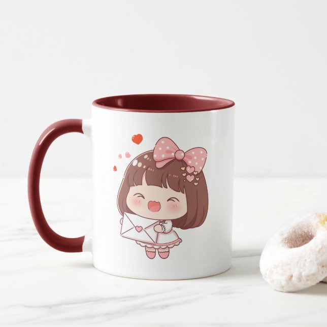 Cute Girl With Love Letter Mug (With Donut)