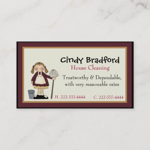 Cute Girl with Mop Maid Business Card
