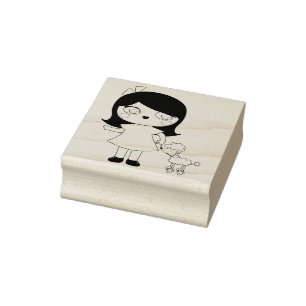 Cute Girl with Pet Poodle Rubber Stamp