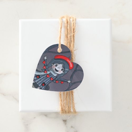 Cute Girl with Red Heart Garland Favor Tags