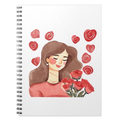 Cute Girl with Red Roses Spiral Photo Notebook