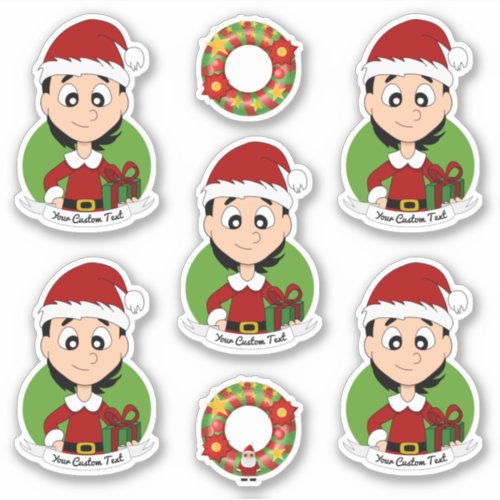 Cute girl with short black hair Christmas cartoon  Sticker