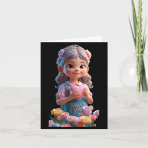 Cute Girl with Small Heart Funny Unisex Design Men Card
