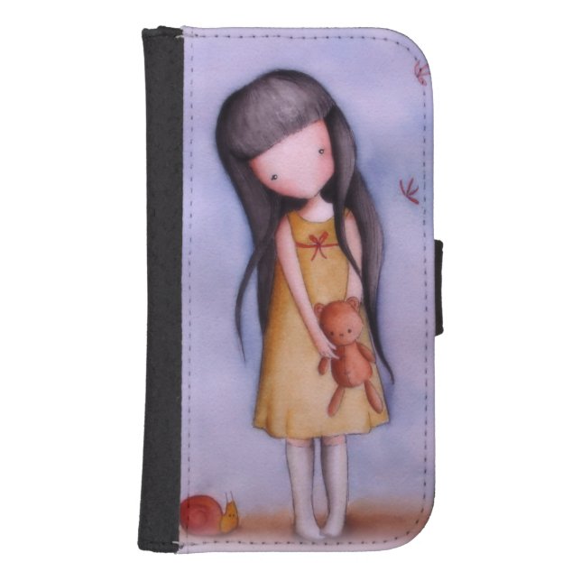 Cute Girl with Teddy Bear Samsung S4 Wallet Case (Front)