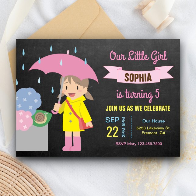 Cute Girl with Umbrella | Rainy Birthday Party Invitation (Creator Uploaded)