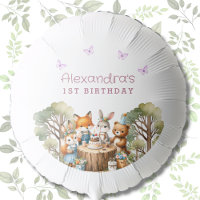 Cute Girl Woodland Animals 1st Birthday Party Balloon