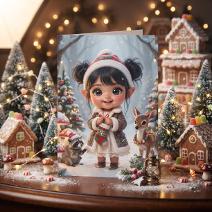 Cute Girl Woodland Themed Coloring Page Christmas Card