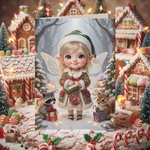 Cute Girl Woodland Themed Coloring Page Christmas Card