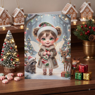 Cute Girl Woodland Themed Coloring Page Christmas Card