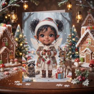 Cute Girl Woodland Themed Coloring Page Christmas Card