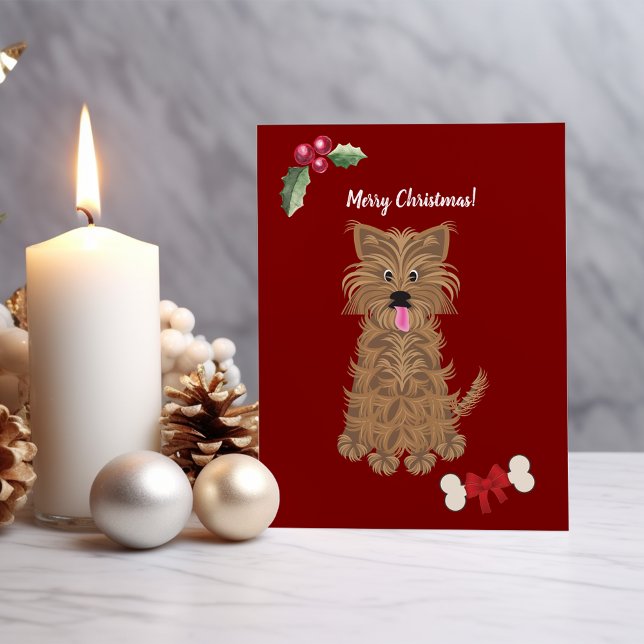 Cute Girl Yorkie Dog Customizable Holiday Card (Creator Uploaded)