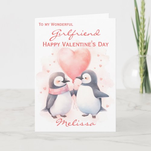 Cute Girlfriend Penguin Balloon Valentines Day Card