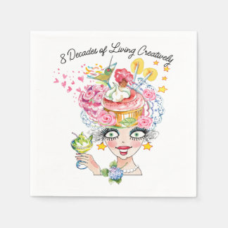 Cute Girlie Birthday Babe With Cake and Cocktails Napkins