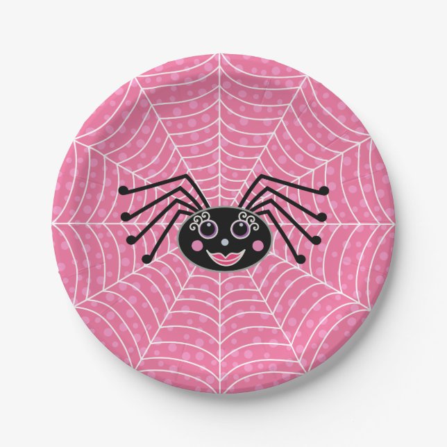 Cute Girlie Spider on Web Paper Plates (Front)