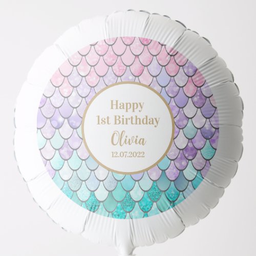 Cute Girls 1st Mermaid Birthday Party  Birth Date Balloon