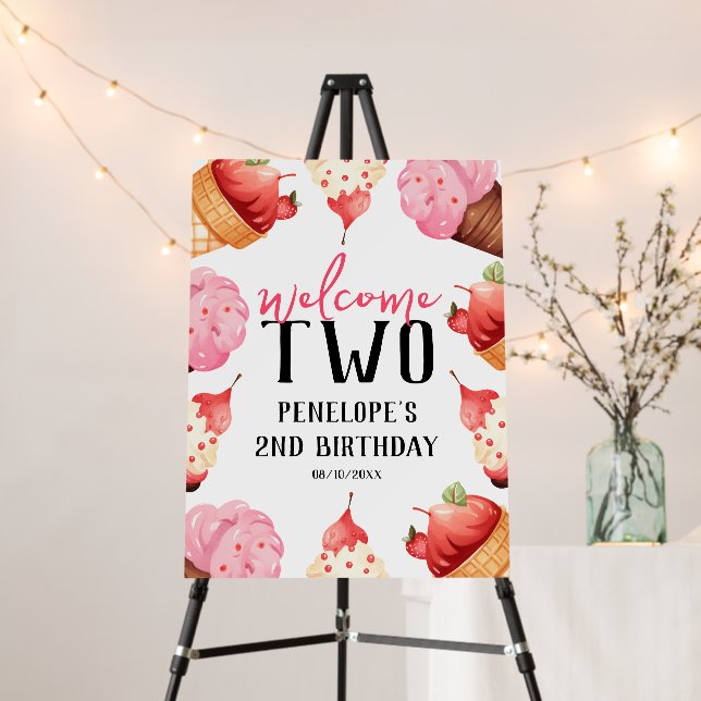 Cute Girls 2nd Birthday Ice Cream Welcome Sign (In Situ (Stand))