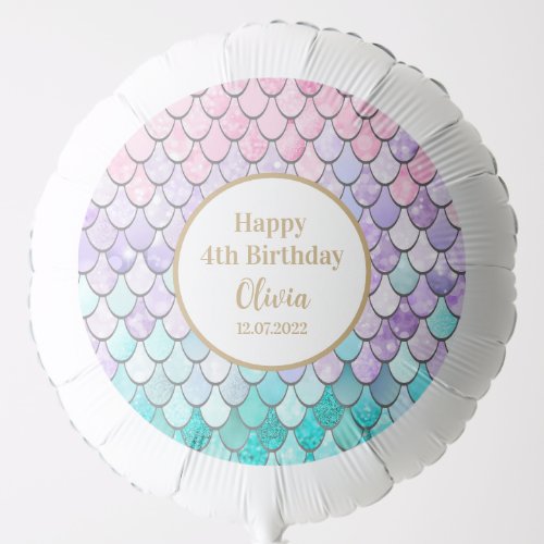 Cute Girls 4th Mermaid Birthday Party  Birth Date Balloon