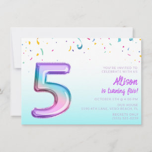 Cute Girls 5th Birthday Balloon Party Invitation