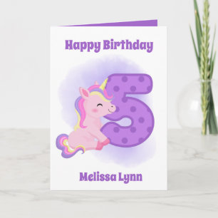 cute girls 5th Birthday unicorn add name sentiment Card