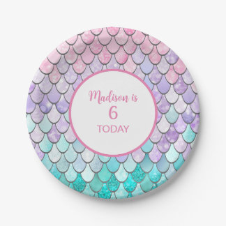 Cute Girls 6th Birthday Mermaid Theme Party Paper Plates