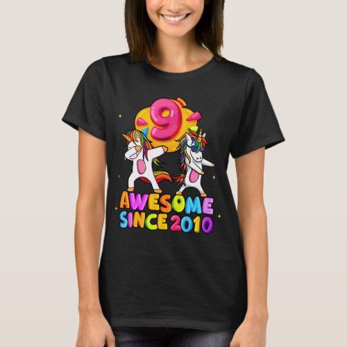 Cute Girls 9th Birthday Dabbing Unicorn Awesome Si T_Shirt