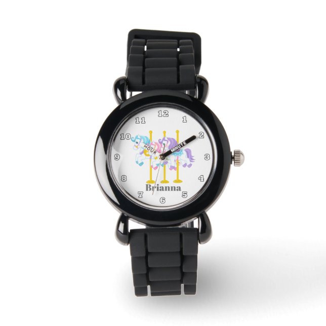 Cute girls add name carousel horse add name watch (Front)