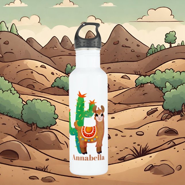 Cute girls add name llama stainless steel water bottle (Creator Uploaded)
