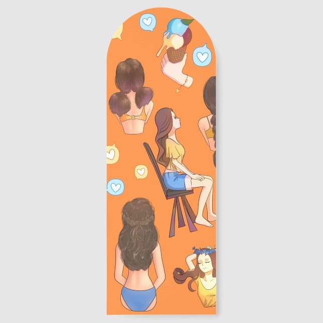 Cute Girls Adorable Bookmarks Orange Background  (Front)