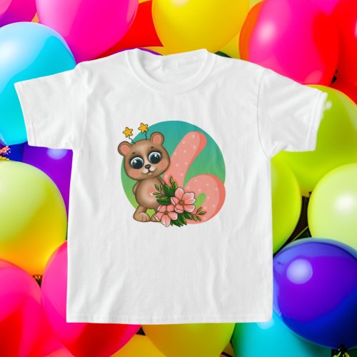 cute girls age six Birthday bear T_Shirt 
