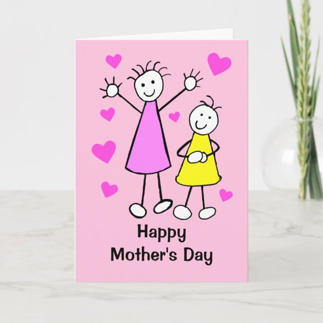 Cute Girls and Hearts Mother's Day Card (Front)